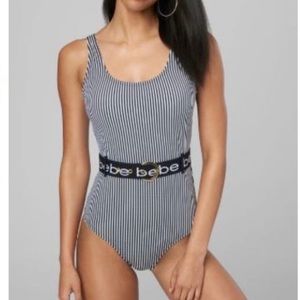 Sexy Bebe Striped, Belted One Piece Swimsuit.